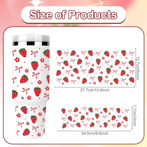Rngmsi UV DTF Cup Wrap - 3 Set Strawberry UV DTF Cup Wrap for 40 oz Tumbler, Pink Red Berry Bow Flower Uvdtf Decals for Girls Women, Cute Sweet Waterproof Rub on Transfer Stickers, DIY Crafts - style: Strawberry