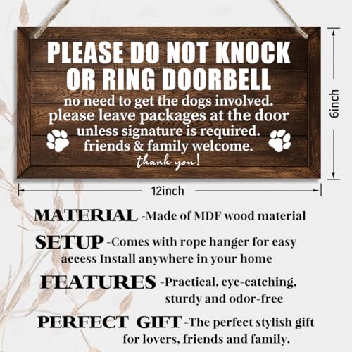 Please Do Not Disturb Wood Door Sign, Please Do Not Knock or Ring Doorbell No Need to Get the Dogs Involved Sign, Hanging Printed Wooden Plaque Decor, Hanging Home Decor Sign, 12x6 inch (B10) - color: color13