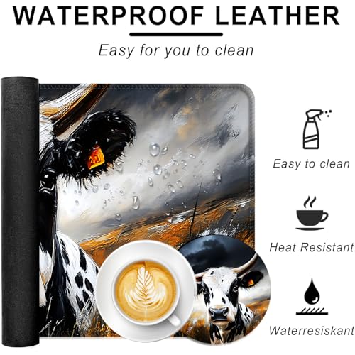 Large Keyboard Mouse Pad Set, Extended Mouse Pad+Keyboard Wrist Rest Support, Memory Foam Ergonomic Easy Typing, 4Pcs (31.5×11.8 in) Desk Pad Set for Office Home,Cute Cow - color: Cute Cow
