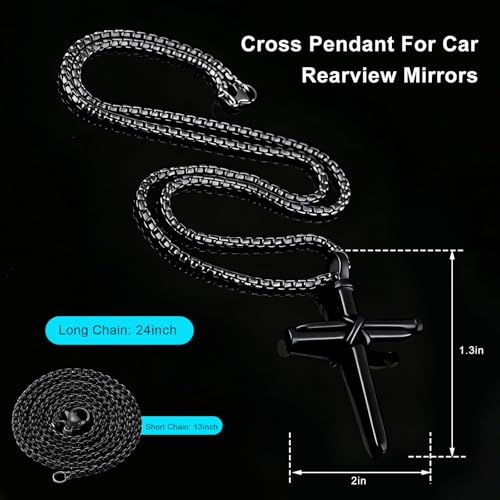 2 PCS Nail Cross Pendant for Car, Auto Rear View Mirror 3-Nail Jesus Cross Pendant, Religious Stainless Steel Necklace Hanging Ornament for Sedan Truck SUV, Car Accessories (Black) - color: Black