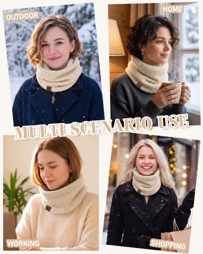 Chalier Infinity Scarf Neck Warmer, Fleece Lined Winter Scarves - color: A-khaki