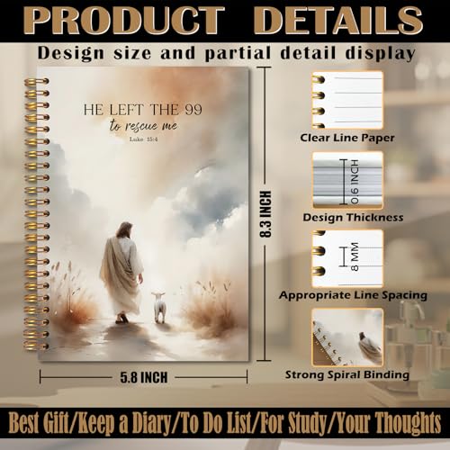 Christian Jesus Spiral Notebook 5.5x8.3, He Left the 99 to Rescue Me Lamb Journal, Jesus Christian Gifts for Women, Prayer Journal for Women, Bible Journaling Notebooks for Note Taking - color: Christmas-02