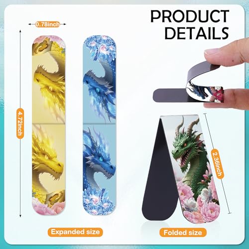Cool Dragon Flower Magnetic Bookmark, 15Pcs Fantastic Floral Dragon Book Marks, Unique Animal Page Magnet Book Markers for Men Boy School Student Teacher Reading Lovers Gift - color: Cool Dragon