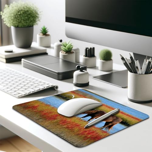 Brown Wild Horse in Autumn Wetlands Mouse Pad, Cute Durable Desk Mat - color: Color_DE0006XX