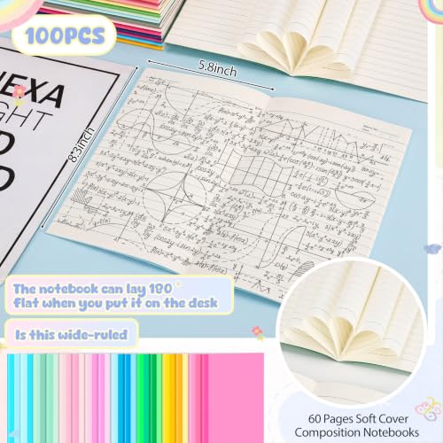 Handepo 100 Pack A5 Composition Notebooks Bulk 5"x8" Notebooks Fantastic - color: Fantastic, size: A5
