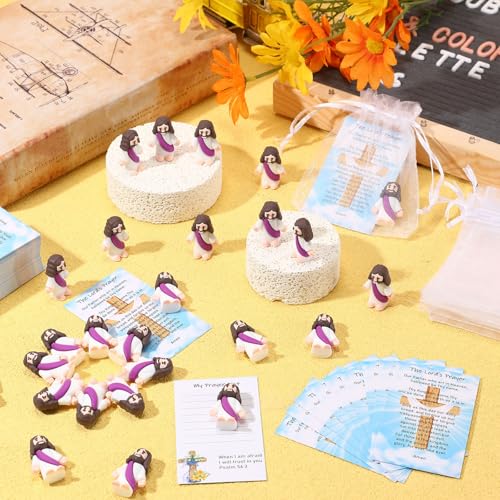 Barydat 75 Set Purple Mini Jesus Figures with Prayer Cards and Organza Bags - color: Purple