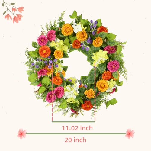 YNYLCHMX 20" Spring Summer Wreaths for Front Door, Daisy and Tea Leaf Decor - color: Colorful Daisies
