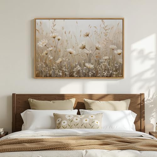 Framed Vintage Rustic Neutral Floral Wall Art for Living Room, 24x36 In - color: Beige C