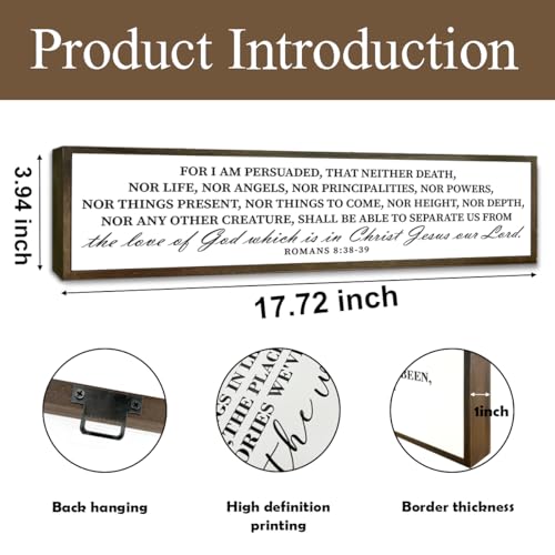 Christian Wood Signs, Bible Verse Decor, Farmhouse Home Decor, Motivational Wall Art, Wooden Framed Wall Plaque, Romans 8:38-39: For I am Persuaded Sign 17.8x4x1.2 inches - color: Religion Sign 11