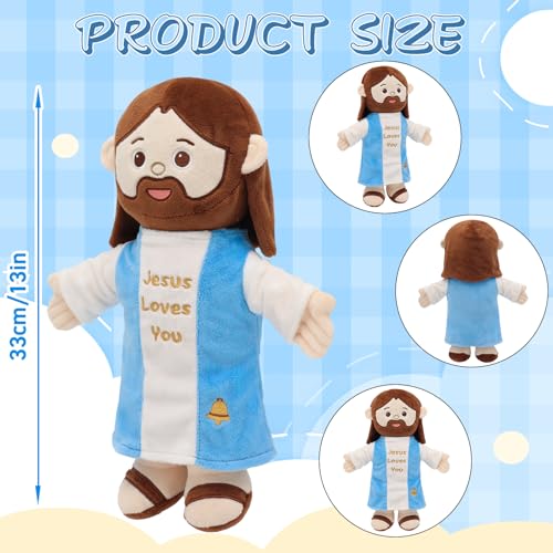 Yelakey Jesus Plush 11.8" Jesus Stuffed Doll Curly Hair Plushies Toys Christian Stuff Religious Party Favors Gifts Christmas Easter Decoration Brown (Brown with Ringing Bell) - color: Brown With Ringing Bell