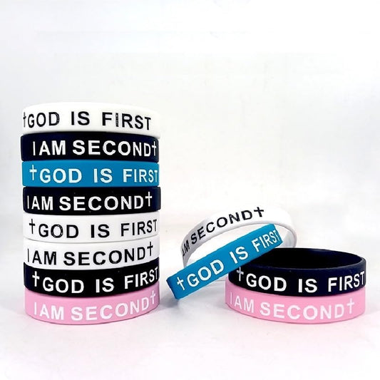 Pingyongchang GOD IS FIRST Bracelet, IM SECOND Bangles,Christian Religious Rubber Bracelet for Women Men,Inspirational Bible Verse Wristbands,Motivational Encouragement Gift - style: M Black Black 2