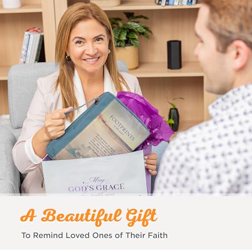 Christian Art Gifts Polyester Bible Cover for Men and Women: Footprints - color: Blue/Footprints, size: Extra Large