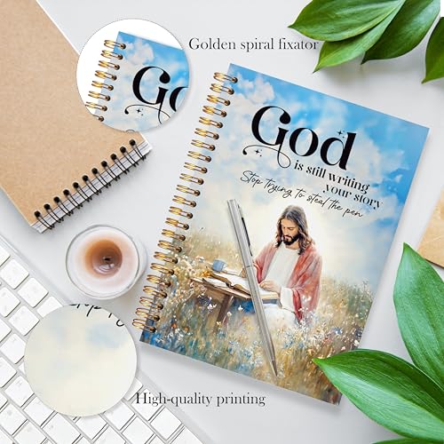 Jesus Christian Spiral Notebook, God Is Still Writing Your Story Bible Verse Journal, Jesus Gifts for Women Men, Church Notes Notebook, Religious Prayer Journal for Woman, 5.5x8.3 - color: YhSj 6