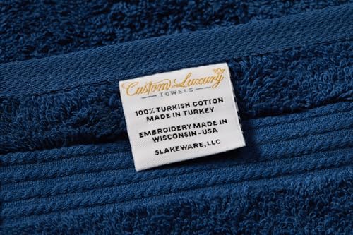 Blue Hand Towels for Bathroom - Monogrammed | Luxury Cotton Turkish Towels | Embroidered in USA | Set of 2 | Choose Set Color and Letter | A - Z | Script Font - color: Blue
