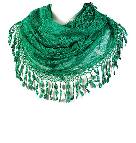 Scarf& Feminine Lace Infinity with Teardrop Fringes - color: Green