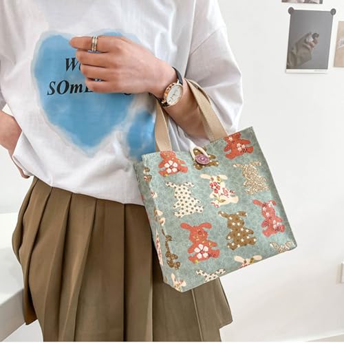 SNDEC Canvas Small Bible Bag for Girls and Women, Cute Mini Preppy Aesthetic Tote, Reusable Grocery Bag for Essentials - color: Green