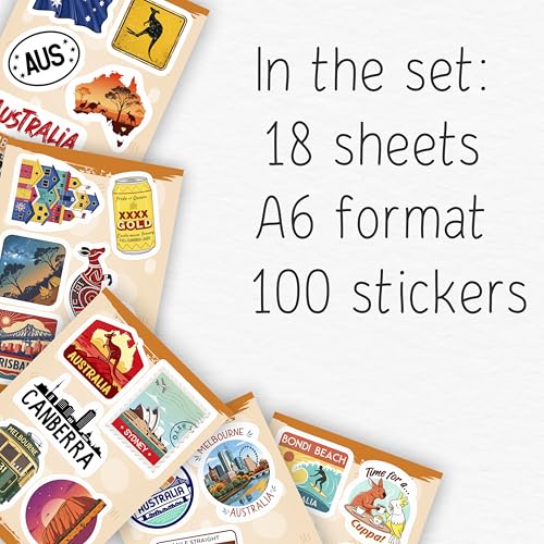 100Pcs Australia Stickers for Luggage, Water Bottle - Australian Stickers and Decals- Australia Party Supplies - Gift for Women & Men - color: Australia Stickers