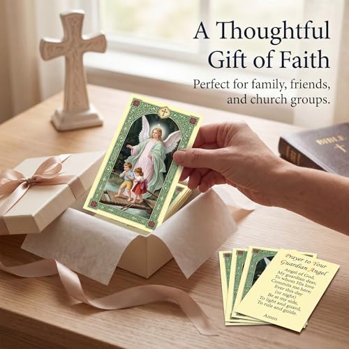 ESNOY 10 Pack Guardian Angel Prayer Cards – Catholic Guardian Angel The Protector – Holy Card with Prayer