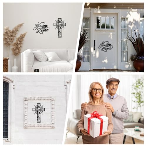WANDIC 2Pcs Metal Cross Decor, 40 * 25cm Rustic Farmhouse Decor Prayer Text Hanging Wall Sculpture for Living Room Church Office Use Christian Gift