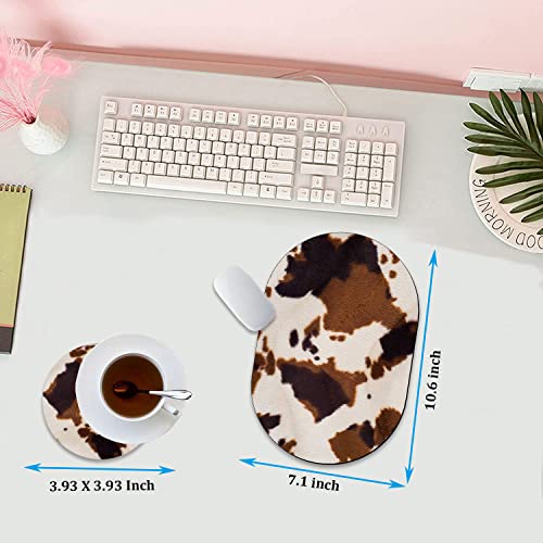 Personality Mouse Pad With Coaster Set, Cow Hide Print Fashion Design Non-Slip Rubber Gaming Mouse Pad Computer Laptop - color: Cow Hide Print