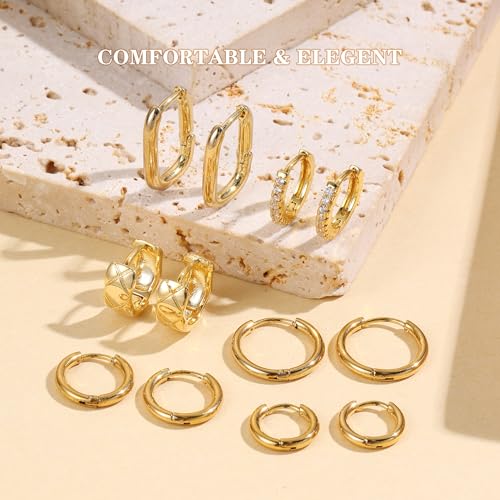 18K Gold Plated Hoop Earrings for Women, NICKEL-FREE & HYPOALLERGENIC, Timeless Jewelry Gift - color: Gold-6pcsB