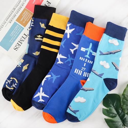 Jeasona Mens Socks Funny Fun Crazy Dress Crew Colorful Gifts for Men - color: Multicolored Pilot Gifts 5 Pairs