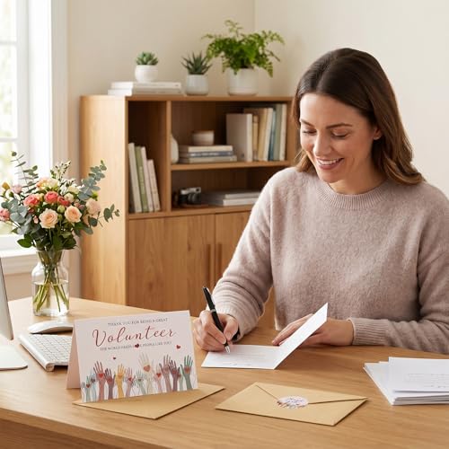 60 Volunteer Thank You Cards with Envelopes and Stickers, Bulk Appreciation Gifts Set for Volunteers, Church, Ministry, Charity Supplies, 5.91x3.94 Inch Folded Cards, 75 Stickers