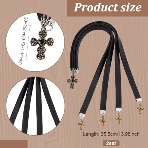 FINGERINSPIRE 2 Pcs Leather Bookmark 13.9x0.4 inch Cowhide Leather Bible Bookmarks with 4 Ribbon Book Mark with Alloy Cross Pendant Black Christian Leather Bookmark for Women Men Book Lovers - color: Cross Pendant