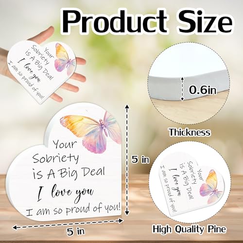 Your Sobriety Is A Big Deal I Am Proud Of You Wooden Sign - Sobriety Christams Valentines Gifts For Family & Friends - Watercolor Butterfly Heart Shape Pinewood Block Decor For Home, Office Table - B03 - color: Your Sobriety Is A Big Deal I Am Proud Of Yo