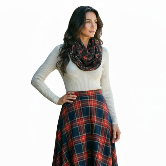 Etwoa's Cardinal Birds Infinity Scarf and Circle Scarf - color: Black