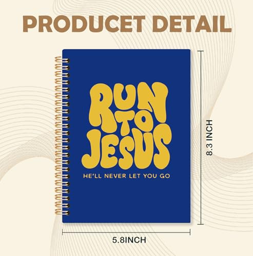 Yellow and Blue Christian Spiral Notebook, Run to Jesus Bible Verse Journal, Religious Scripture Journals for Writing, Bible Notebooks for Note Taking, Church Notes Journal, 5.5x8.3 Inch - color: God-Yellow and Blue