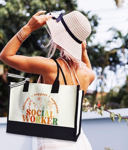 Aesthetic Canvas Tote Bag for Women Girls, Large Tote Bag for Friends Colleagues Leader Manager, 17 x 11.8 x 7 inches - color: Champagne