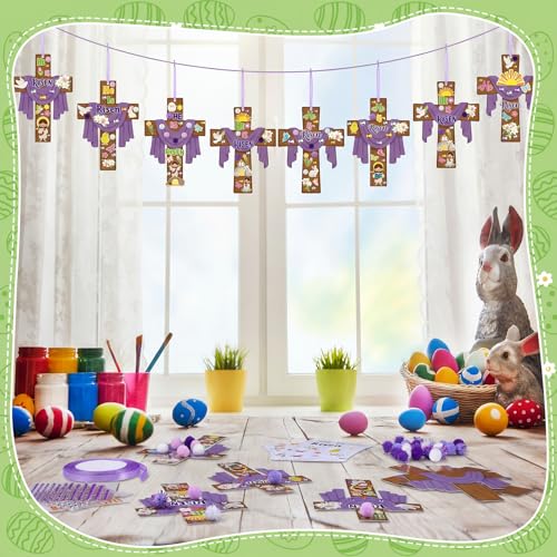 Funrous 48 Sets Crafts Kit Paper Crafts DIY Make Your Own Hanging Ornaments with Pompoms Diamond Stickers for Holiday Classroom Activities Party Favors, Easter Jesus - style: Easter Jesus