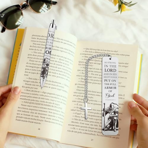 Armor of God Book Mark, Metal Christian Gift for Men with Pen and Box - style: Armor of God