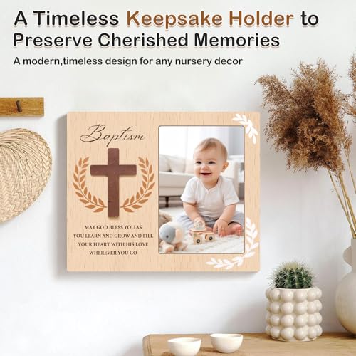 Baptism Picture Frame, Baptism Gifts for Boys Girls with Real Wood Cross - color: 3D-CROSS 4x6