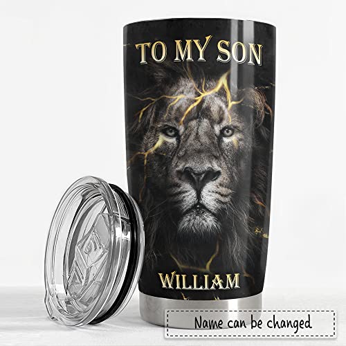SANDJEST Personalized Son Gifts Tumbler Lion 20oz 30oz Tumblers with Lid Gift for Son Christmas Birthday - color: Son