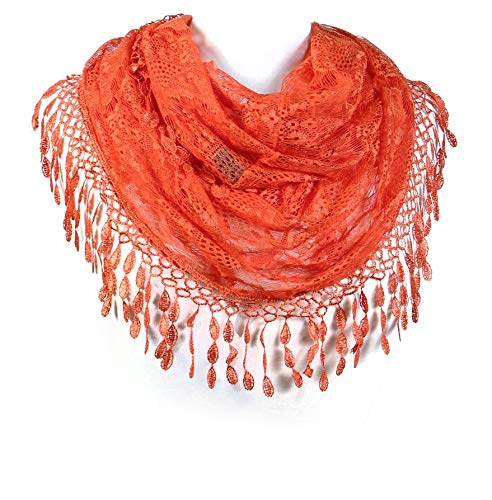 Scarf& Feminine Lace Infinity with Teardrop Fringes - color: Vivid Orange