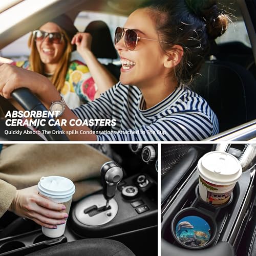 Dolphin Turtle Car Cup Holder Coasters 2 Pack 2.63" for Women - color: Blue