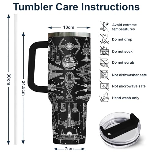 34HD Galaxy Spaceship Sci 40 oz Tumbler with Handle, Sci Fi Fan Gift - color: Blackstar40