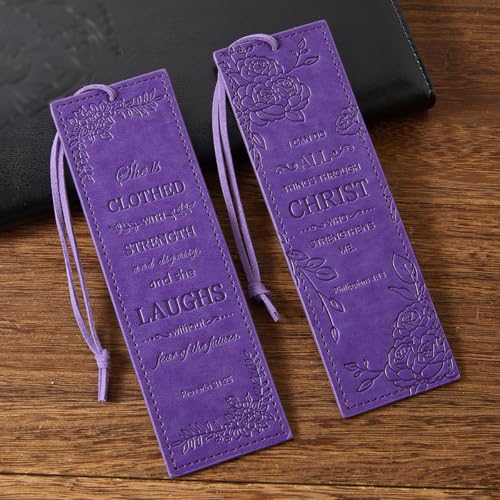 2 Pcs Christian Leather Bookmarks for Women, Purple Christian Gifts for Women Book Marks for Reading Women (Purple) - style: Purple