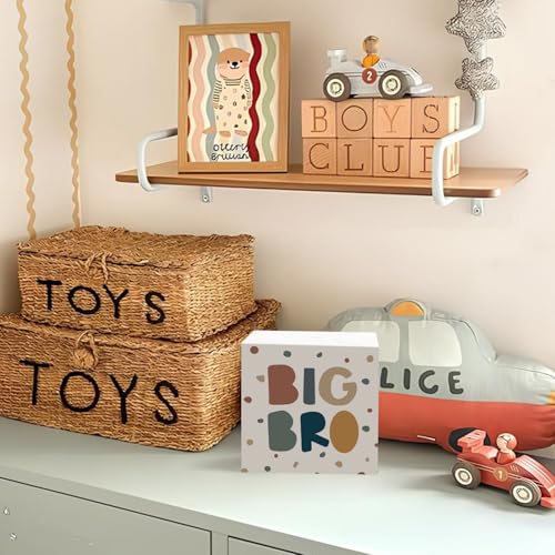 Lacama Boho Boy Nursery Wooden Box Sign, Big Brother Decorations Wood Block Signs, Twin Room Wood Sign for Toddler Boys Room Bedroom Playroom Desk Shelf Wall Decor 5x5 Inches - color: Big Bro