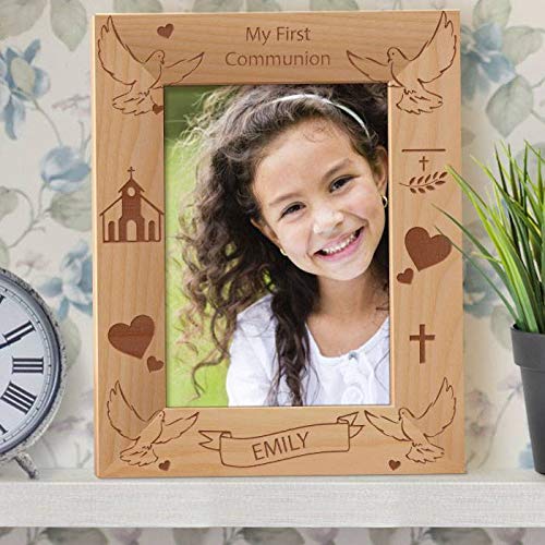 My First Communion Personalized Wooden Photo Frame 8" x 10" Brown (Vertical) - size: 8" x 10", style: Vertical