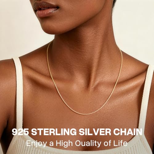 1.1mm Cable Chain 925 Sterling Silver Chain Necklace for Women - color: Gold, size: 24 Inches