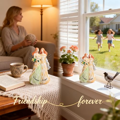Friendship Angel Figurine Resin Statue, Best Friend Sister Gifts for Women, Sympathy Memorial Keepsake, Christmas Thanksgiving Birthday Home Decor Collectible Sculpture for Living Room Office - color: Multicolor