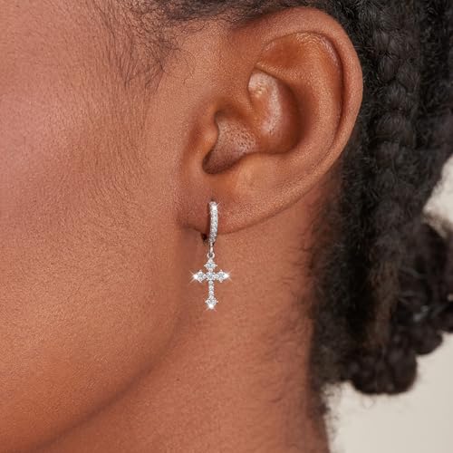 Gold/Silver Earrings Hoop Cross Dangle Earring Jewelry Gifts - style: Cross Zircon-SL-E0801