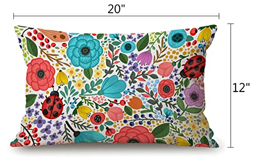 Solekla Colorful Summer Plants and Flowers Lumbar Throw Pillow Cover 12x20 Inch Decorative Bedroom Living Room Cute Lady Beetle Rectanglar Cushion Case for Bed Sofa Couch - color: Jcp120