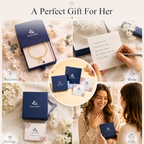 Free bird 14K Gold Cross Birthstone Bracelets for Women Dainty Charm - color: 10-Oct.