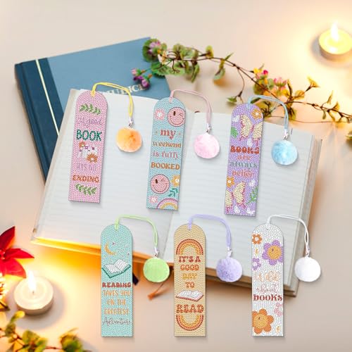 6PCS Kids Diamond Art Bookmarks Kit– DIY Reading Gifts for Classroom, Inspirational Quote Designs – Fun Art & Craft Activity for Boy and Girls - color: Kids