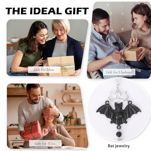 Black Crystal Car Rearview Mirror Charm - Y2K Gothic Bat Pendant Beaded Hanging Charms, Dark Fantasy Witch Halloween Cars Decor, Interior Ornament Gift for Women Men Driver - style: Bat