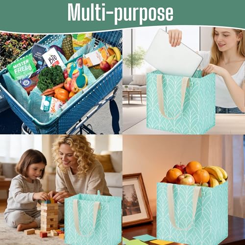 VENO 4 Pack Large Grocery Bag Reusable Shopping Bags with Hard Bottom - color: Evergreen
